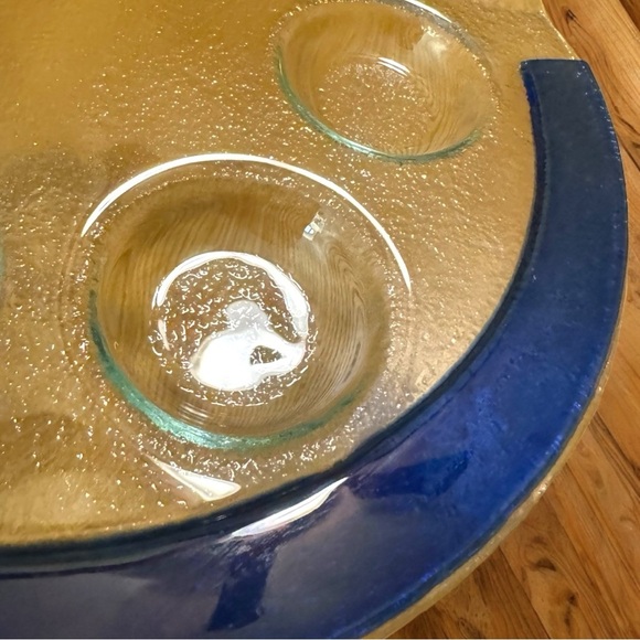 Fused Art Glass Passover Seder Plate – Cobalt Blue & Clear Textured Glass – 10” - Picture 5 of 7